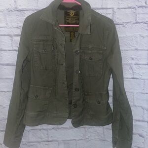Lucky Brand Khaki Utility Jacket/military jacket collar olive green